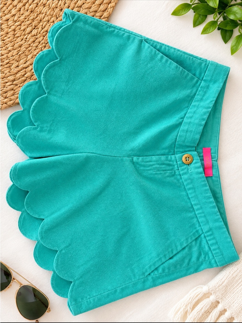 Lilly Pulitzer Teal Scalloped Hem Bermuda Shorts